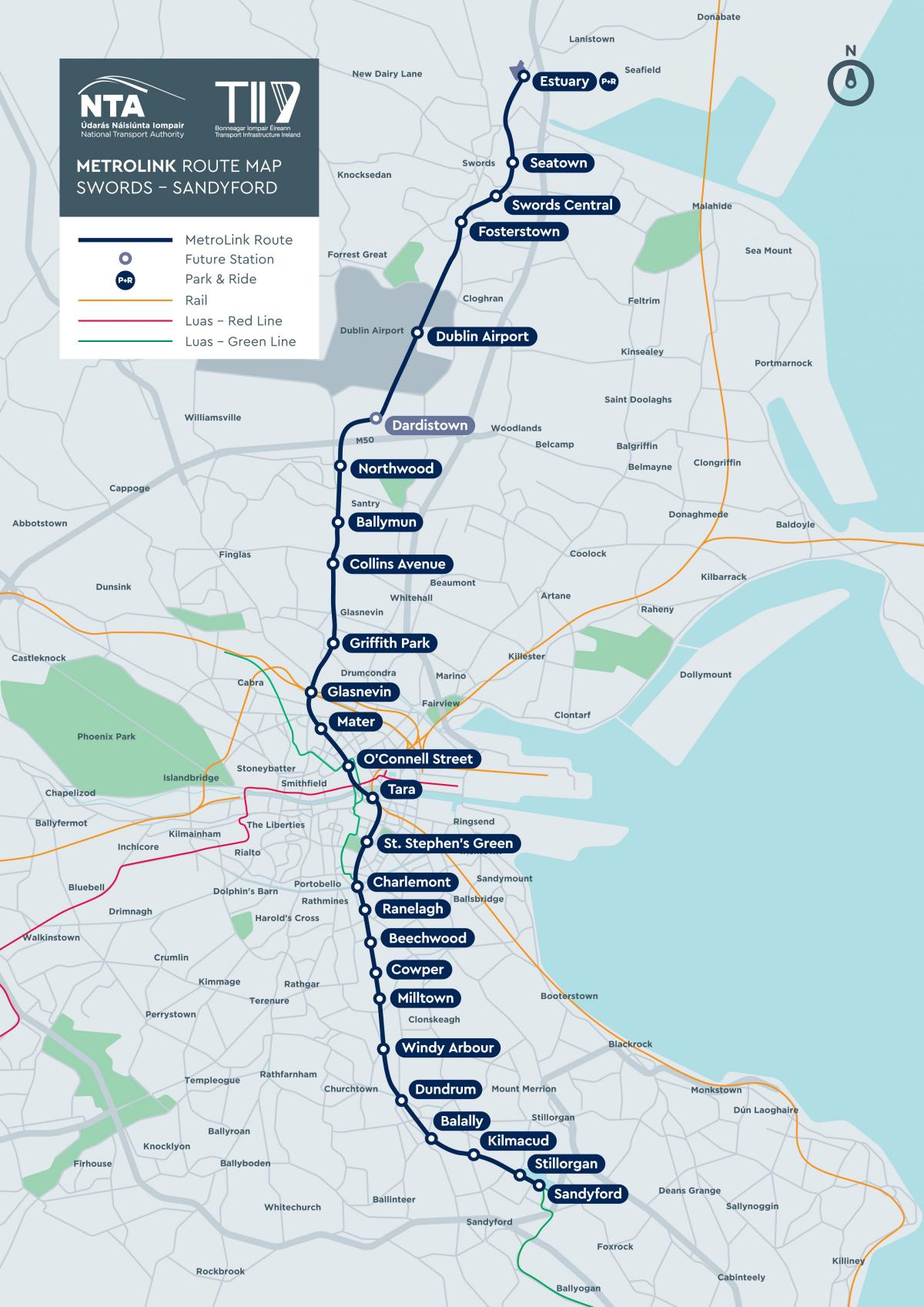 Karte der U-Bahn-Stationen in Dublin